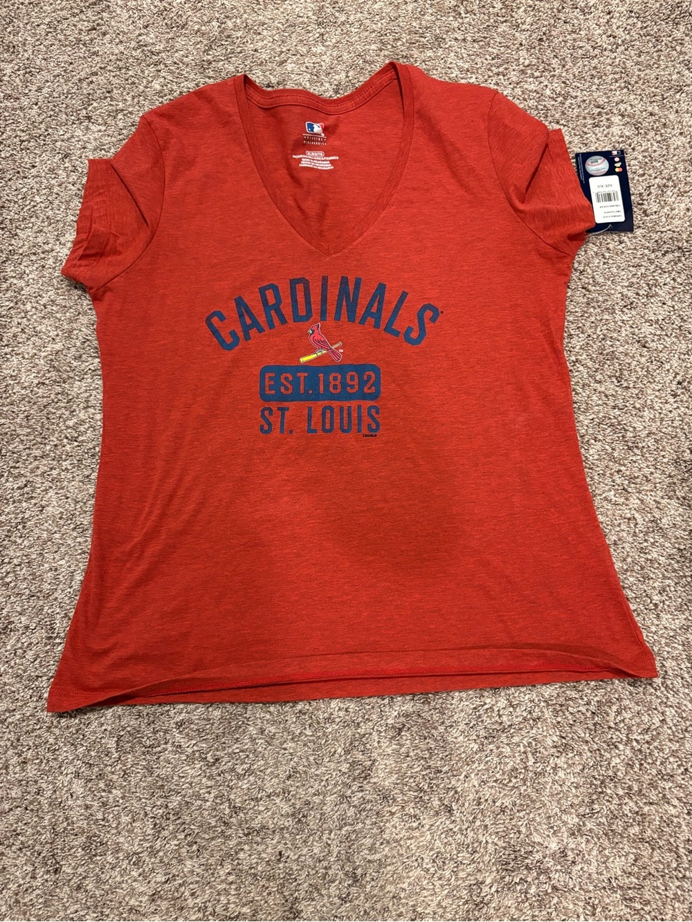MLB Women’s St. Louis Cardinals Heather Red V-Neck Tee